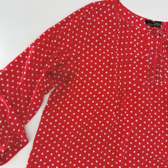 Suzanne Betro Plus Size Red White Polka Dot Roll Tab Boho Blouse Top 4x See Pics - Picture 8 of 12